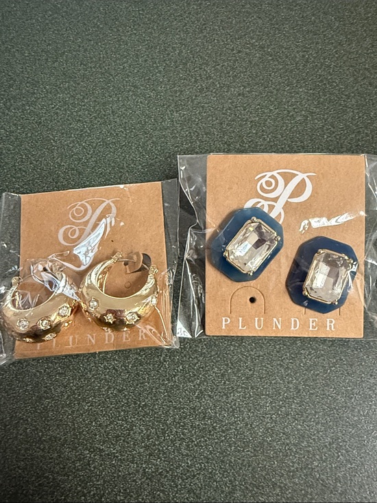 Plunder Jewelry - Plunder Gold Rhinestone Hoops & Navy Blue Crystal Stud Earrings